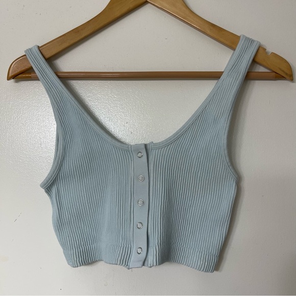 Aerie Sky Blue Ribbed Button Up Tank Top Bralette - Picture 2 of 5